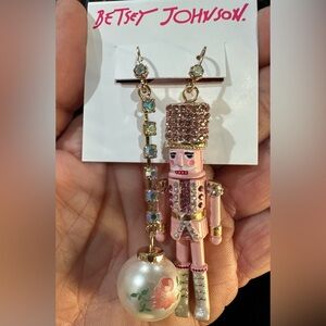 Betsey Johnsonn Holiday Nutcracker and Ornament Pink Earrings NWT